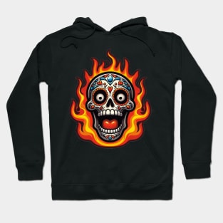 Sugar Skull Art - Flaming Skull Hoodie